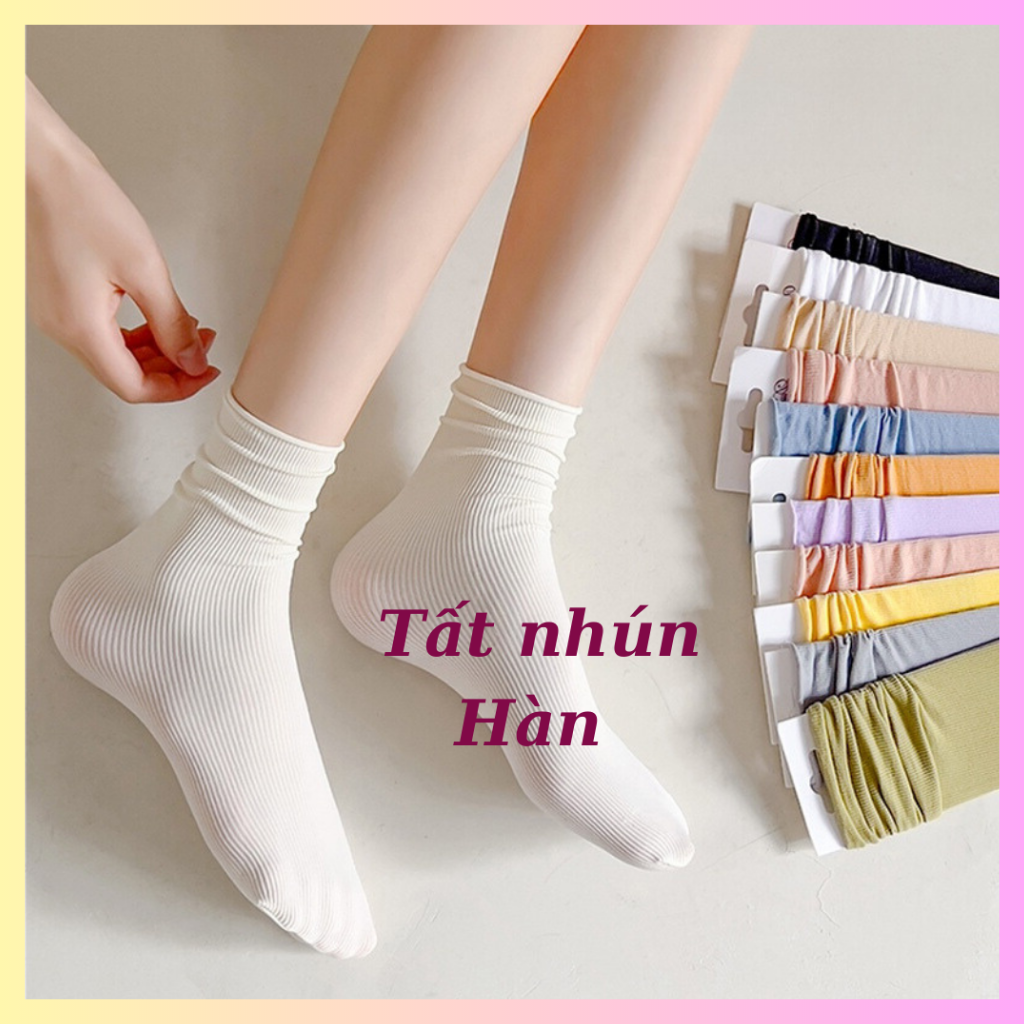 Tất cổ cao, tất nhún Hàn dệt len tăm đi giày maryjane, giày sneaker, dép bánh mì - Jani Store