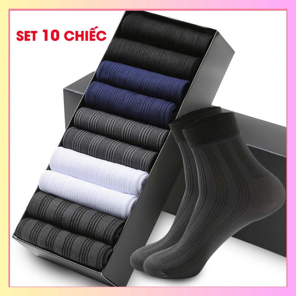 Combo 10 chiếc tất vớ nam công sở cổ cao chất liệu vải Hàn thoáng thoáng khí chống hôi, sét tất nam co giãn bốn chiều