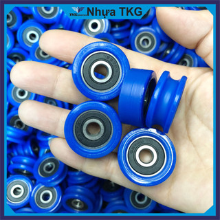 Bánh xe con lăn phi 30mm rãnh U- Không rãnh vòng bi 627 trục 7mm, D3012d7 màu xanh
