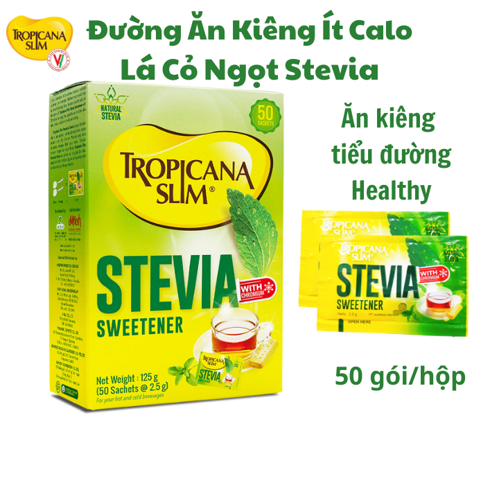 Combo 4 Hộp Đường Ăn Kiêng Nhập Khẩu Indonesia Chiết Xuất Từ Lá Cỏ Ngọt Tropicana Slim Stevia (Date Mới)