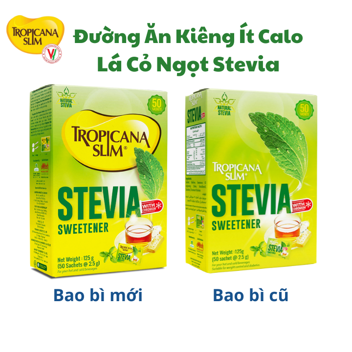 Combo 4 Hộp Đường Ăn Kiêng Nhập Khẩu Indonesia Chiết Xuất Từ Lá Cỏ Ngọt Tropicana Slim Stevia (Date Mới)