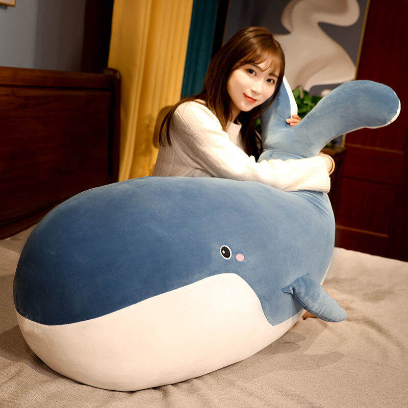 Gối ôm hình cá voi Mịn Decor dễ thương cỡ lớn 120cm màu xanh/đen