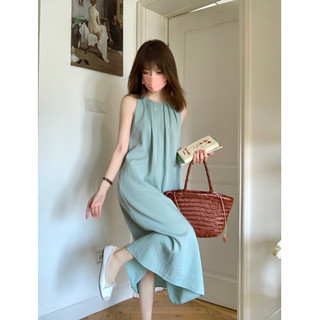 Đầm nữ dáng suông xếp ly cổ tròn xinh xắn phom dáng rộng phong cách mùa hè trẻ trung