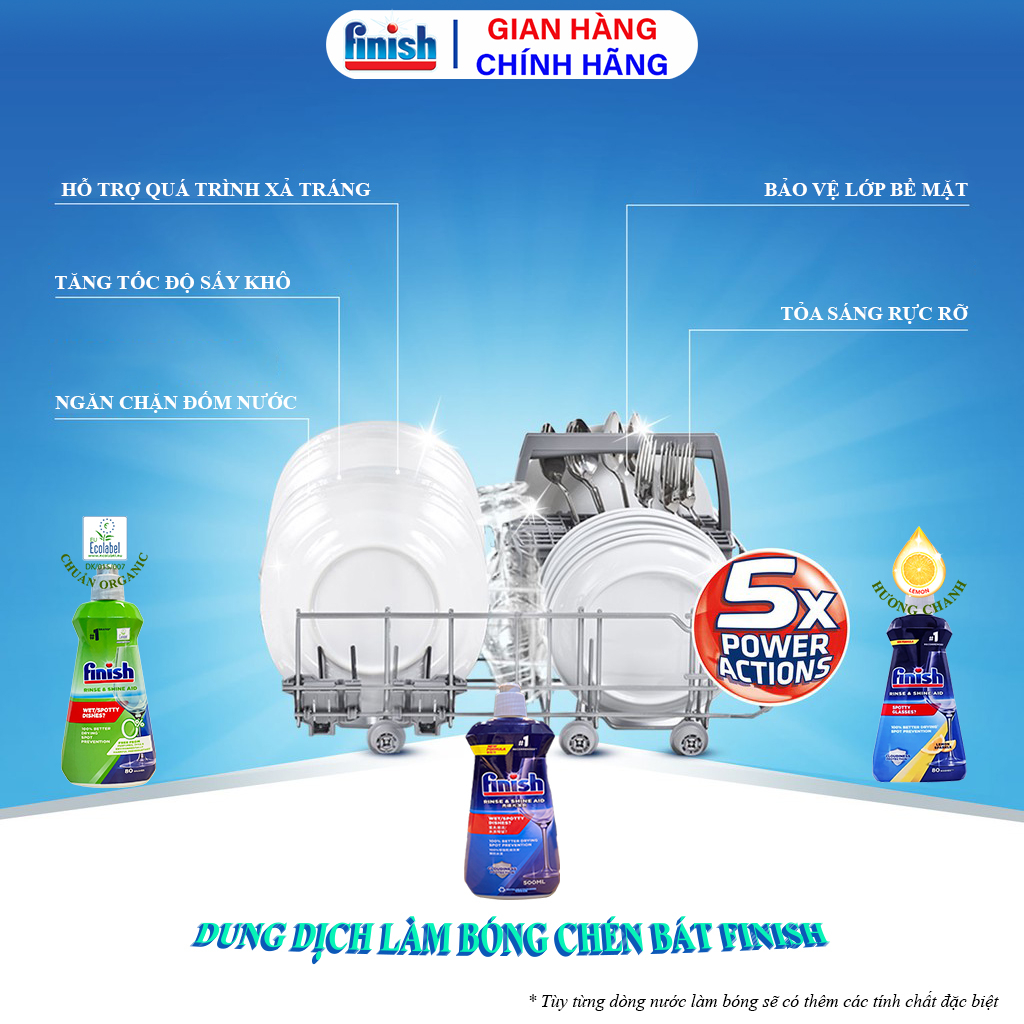 Nước Làm Bóng Chén Bát Finish Tạo Độ Sáng Bóng Làm Khô Chén Bát Nhập Khẩu Châu Âu Chính Hãng Chai 500ml