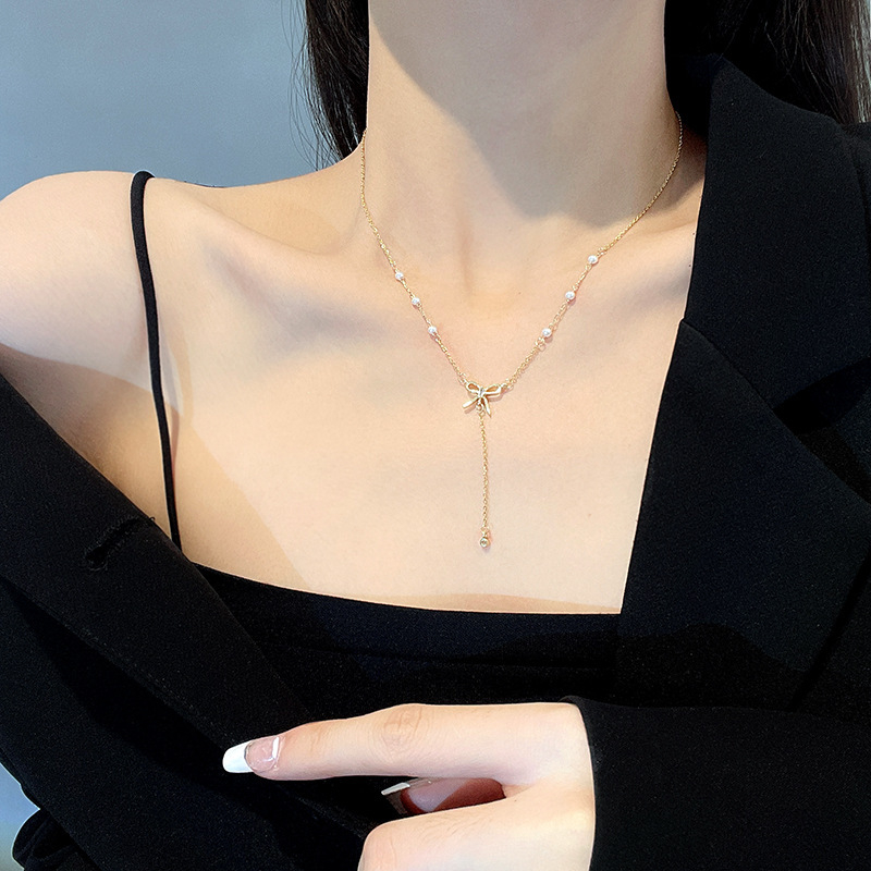 Dây Chuyền Nơ Đính Hạt Dễ Thương Chơ Nữ A09