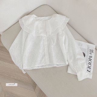 Áo kiểu nữ - Áo sơ mi xô trắng cổ bèo tiểu thư nhiennhienvintage BA316