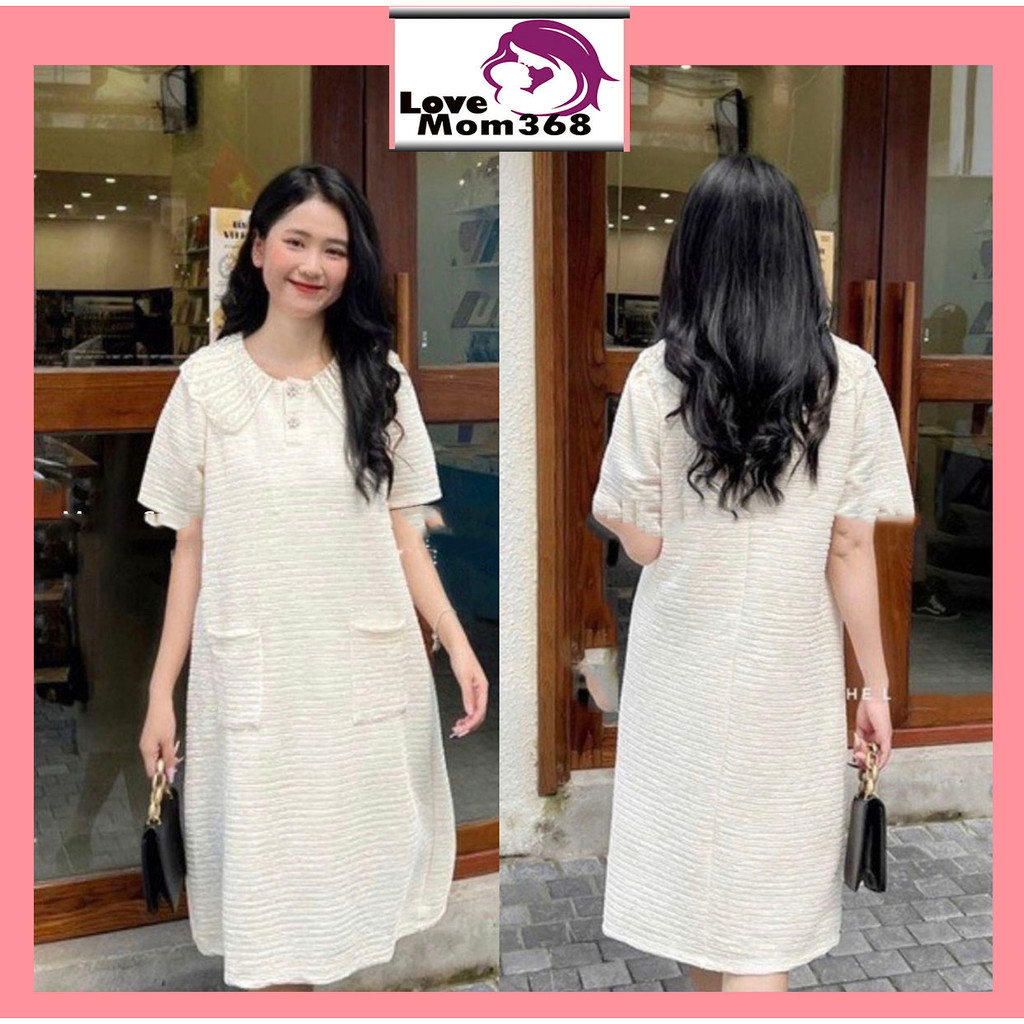 Váy Bầu Đầm Bầu Thời Trang Thiết Kế Mùa Hè Công Sở Cổ Ren Gân Tay Ngắn Dáng Suông HN310 Love Mom368