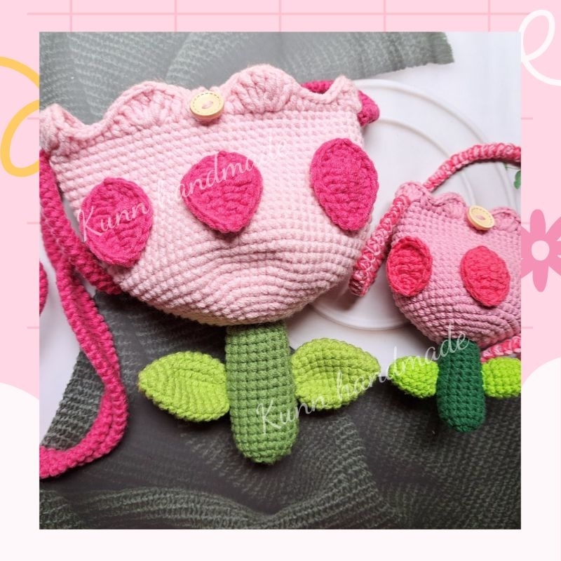 Túi len móc handmade cây hoa tulip dễ thương túi đeo chéo dành cho mẹ và bé gái