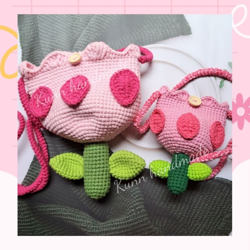Túi len móc handmade cây hoa tulip dễ thương túi đeo chéo dành cho mẹ và bé gái