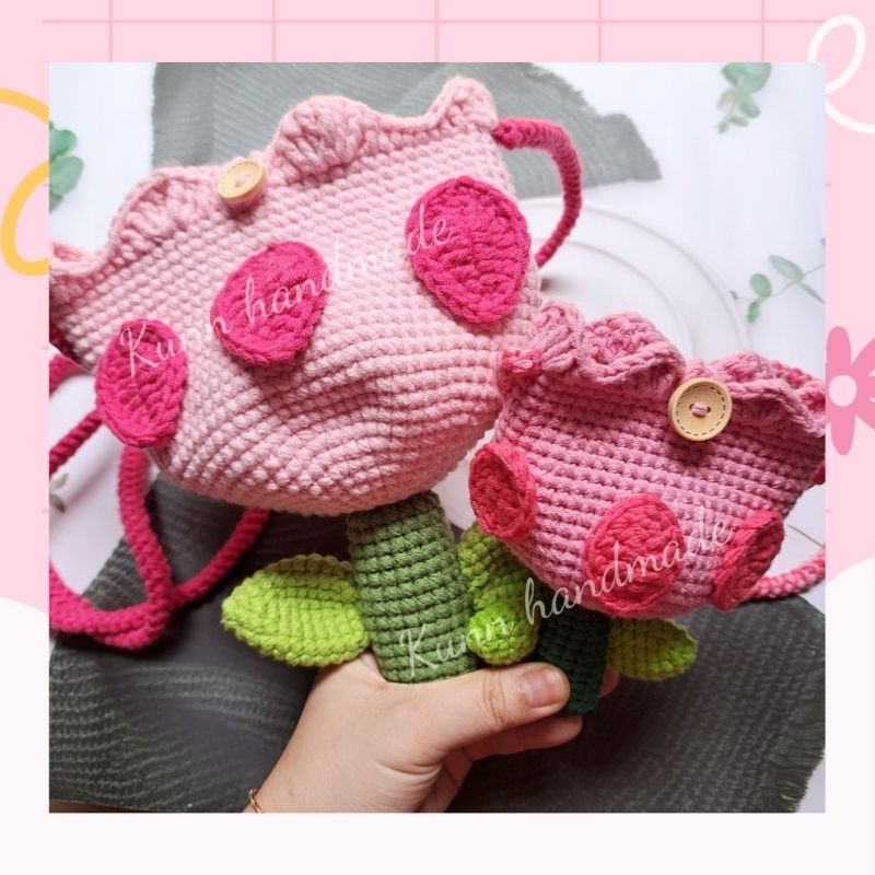 Túi len móc handmade cây hoa tulip dễ thương túi đeo chéo dành cho mẹ và bé gái