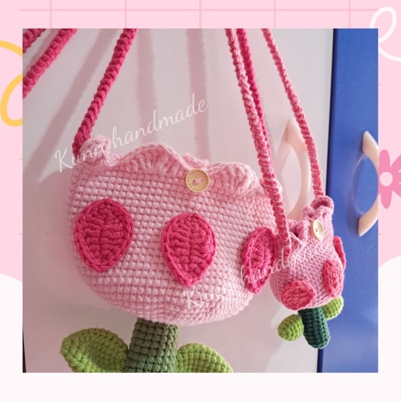 Túi len móc handmade cây hoa tulip dễ thương túi đeo chéo dành cho mẹ và bé gái