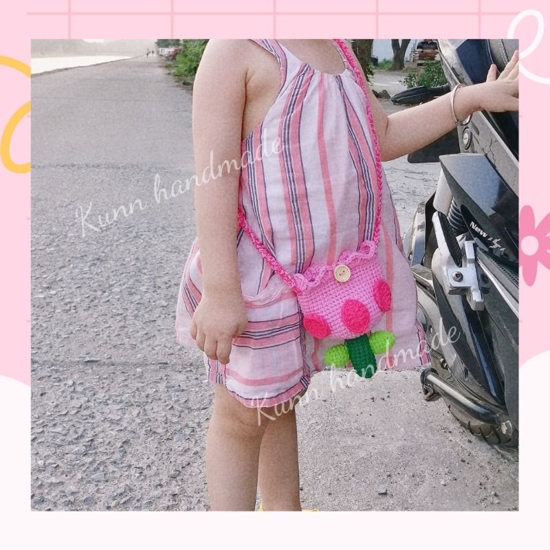 Túi len móc handmade cây hoa tulip dễ thương túi đeo chéo dành cho mẹ và bé gái