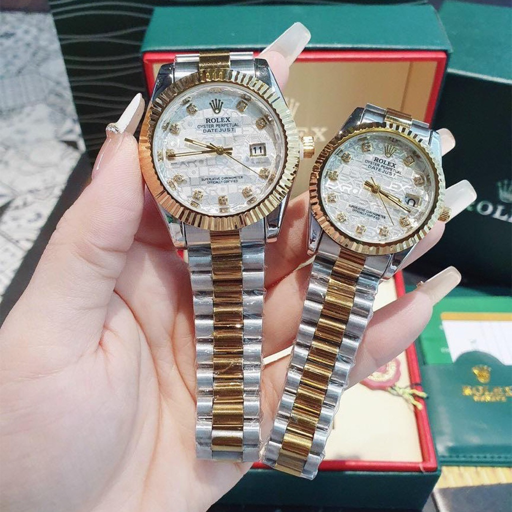 Đồng hồ nữ Rolex, đồng hồ rolex date just nam nữ cặp đôi thời trang dây kim loại khóa dán tiện lợi cực hot - Dndstyle