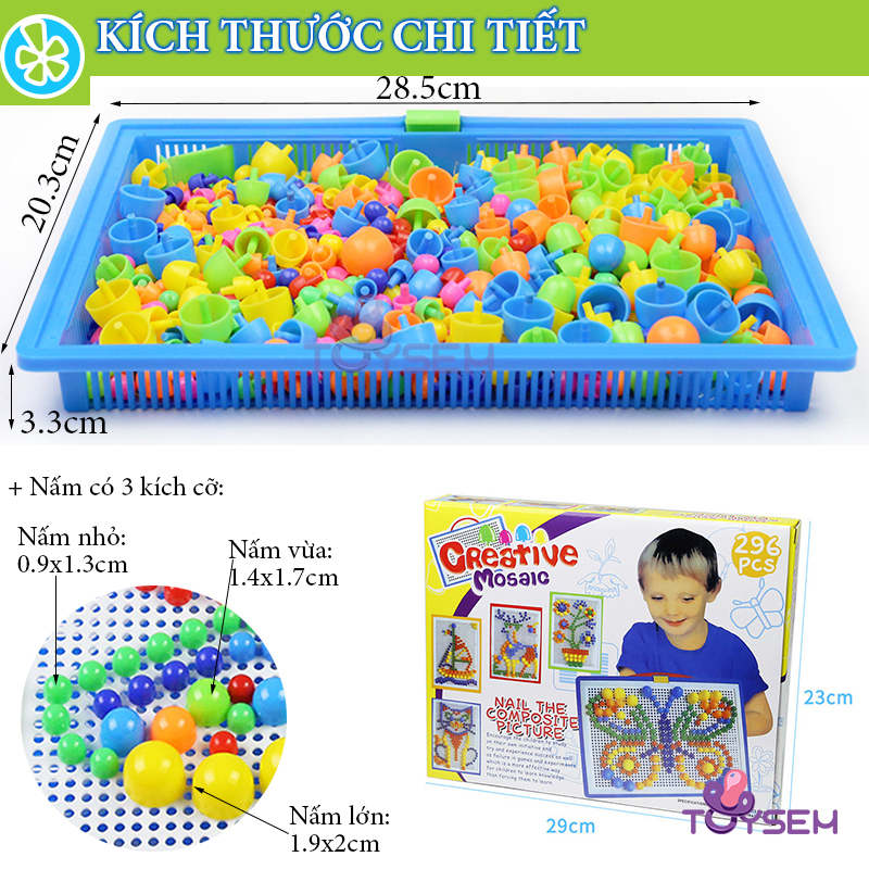 Đồ chơi lắp ghép hạt nấm đinh với 296 chi tiết giúp tay mắt linh hoạt và sáng tạo trí não cho trẻ - Quà tặng sinh nhật