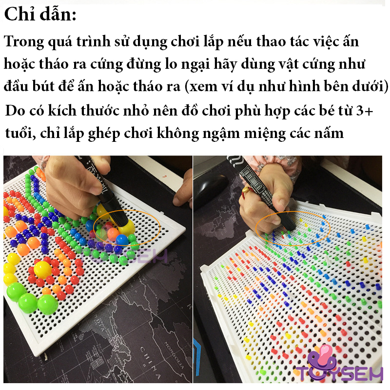 Đồ chơi lắp ghép hạt nấm đinh với 296 chi tiết giúp tay mắt linh hoạt và sáng tạo trí não cho trẻ - Quà tặng sinh nhật