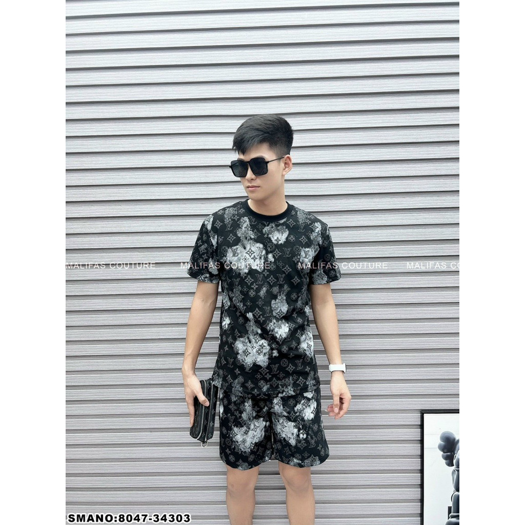 Bộ Quần Áo Nam Mùa Hè Vân Lv Nhung Mềm Mịn Thoáng Mát Thời Trang Hè Cho Nam