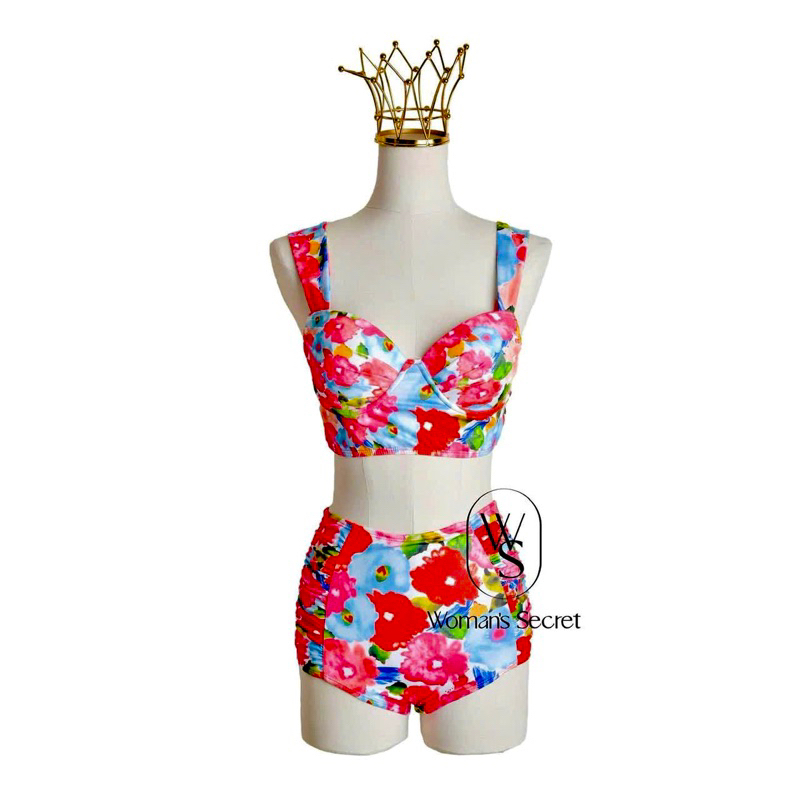 Đồ bơi áo tắm bikini 2 mảnh lưng cao kèm khăn von hoa màu sắc sặc sỡ áo mút dày độn nâng ngực đi biển đẹp | BigBuy360 - bigbuy360.vn