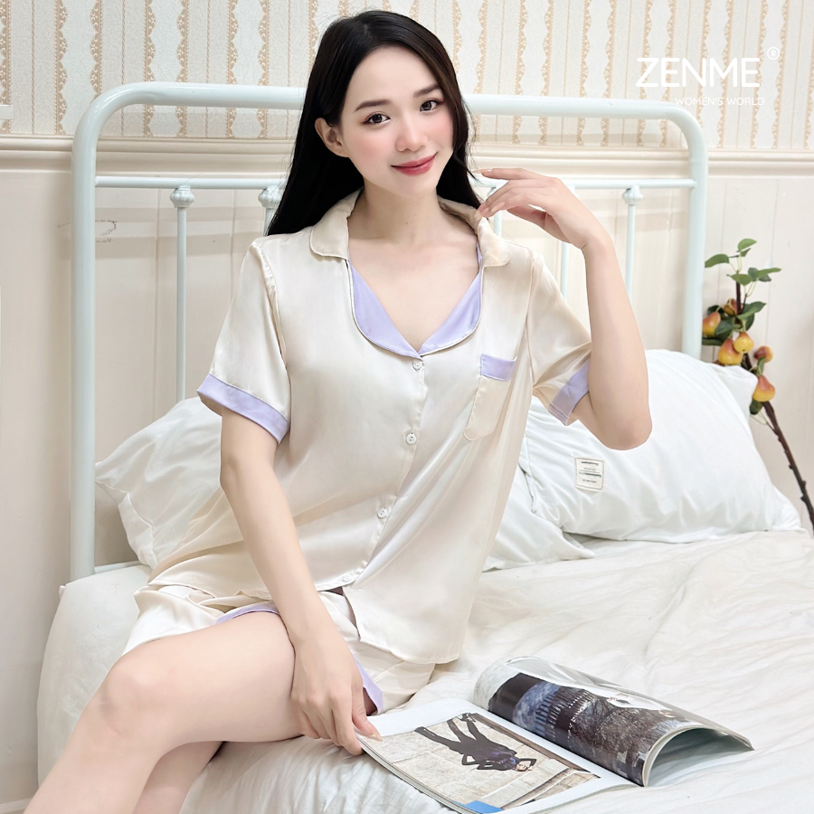 Đồ bộ mặc nhà, đồ ngủ Pyjama cộc tay quần đùi, áo dài quần dài Lụa Latin Mềm Mại Zen Me PJC0423