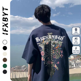 Áo thun phông nam boy phố IFXBYT local brand xanh đậm T-shirt vintage unisex 100% cotton-A2004