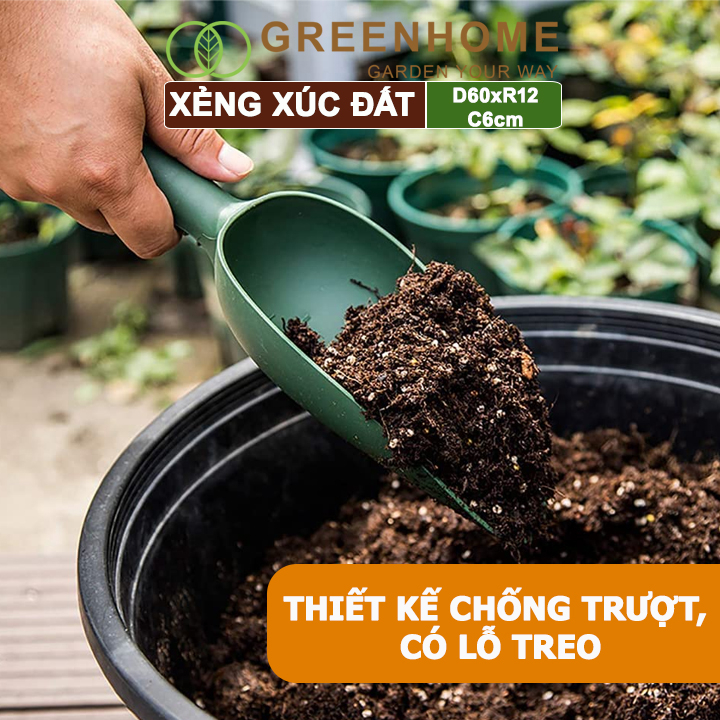 Xẻng Xúc Đất Greenhome, D25cm, Chất Liệu Nhựa, Có Chia Vạch Tiện Lợi, Siêu Bền, Dễ Vệ Sinh, Làm Vườn, Châm Phân Bón