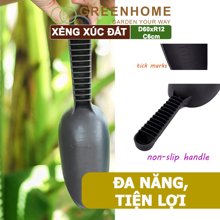 Xẻng Xúc Đất Greenhome, D25cm, Chất Liệu Nhựa, Có Chia Vạch Tiện Lợi, Siêu Bền, Dễ Vệ Sinh, Làm Vườn, Châm Phân Bón