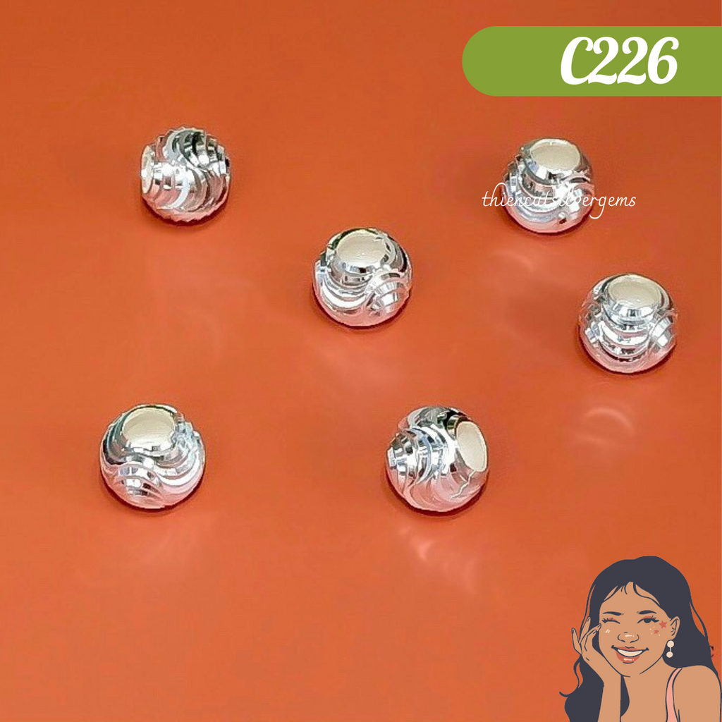 C226 Charm bi xỏ khoen tráng gương Bạc thật nguyên chất Thiên Cát