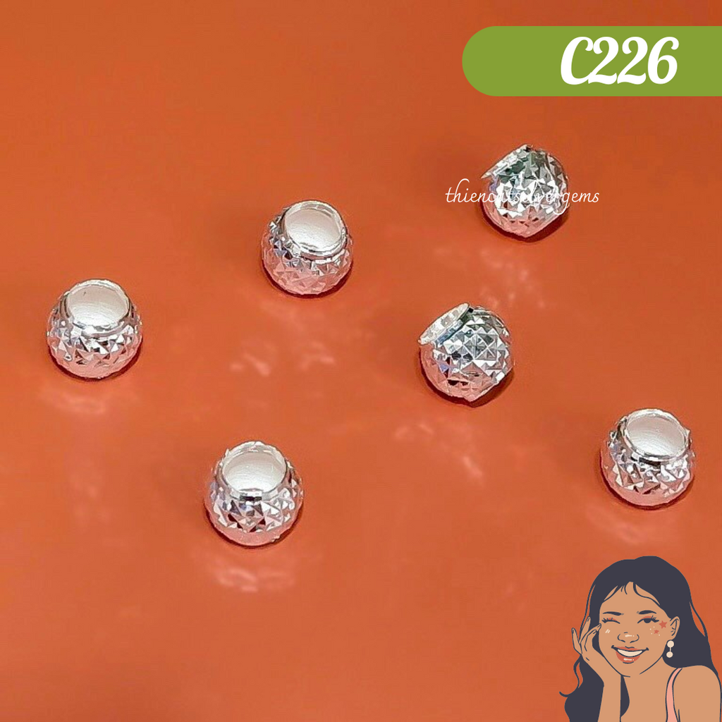 C226 Charm bi xỏ khoen tráng gương Bạc thật nguyên chất Thiên Cát