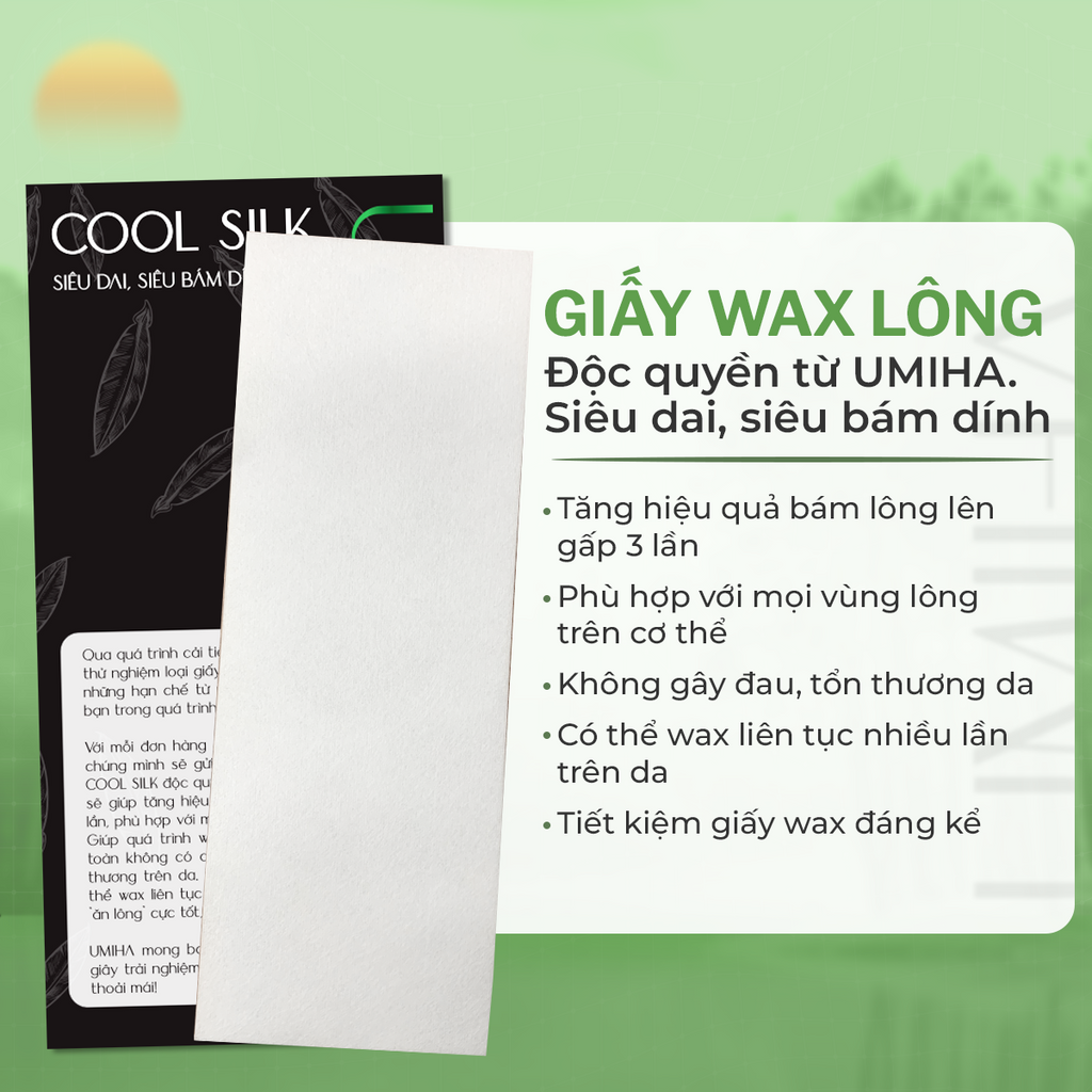 Combo Que Wax Lông Umiha và Giấy Wax Lông Cool Silk siêu dai, siêu bám dính