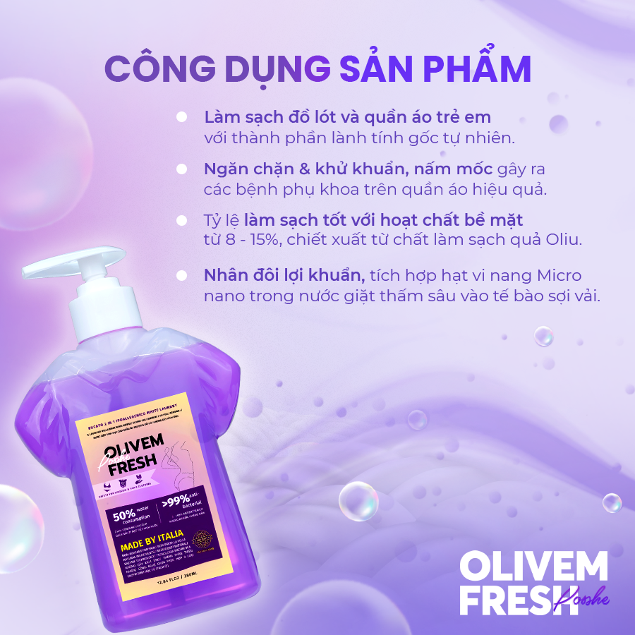 Xuất Xứ Italy- Nước Giặt Đồ Lót Sinh Học Posshe Olivem Fresh 380ml