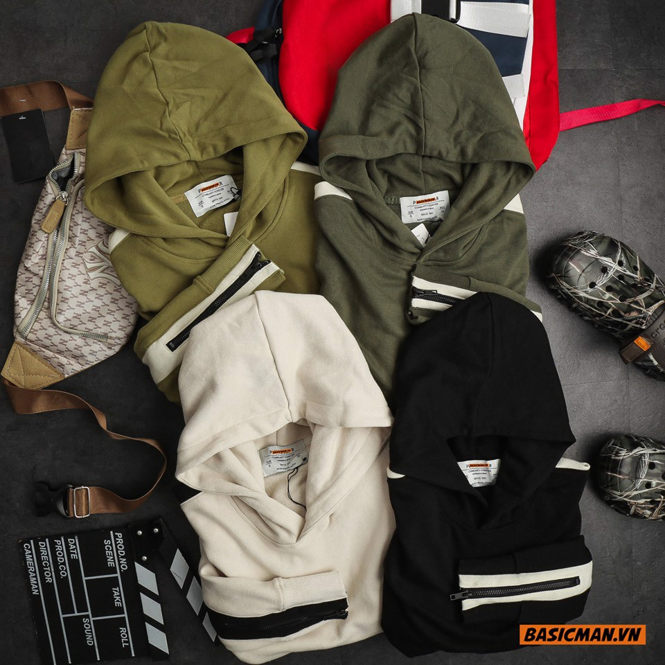 Áo Hoodie Phối Zip Tay - Xuất Khẩu Vải Nỉ Chân Cua Co Dãn,Mềm Thoáng Khí, Thấm Hút Mồ Hôi
