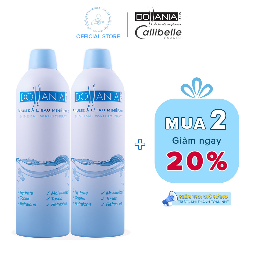 Bộ 2 sản phẩm xịt khoáng dưỡng ẩm cấp nước cho da Dollania 400ml