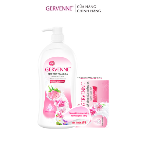 Sữa tắm trắng da hương nước hoa Gervenne 450g + Xà bông tắm Gervenne 90g hương Dâu tây bạch tuyết & Lily hồng