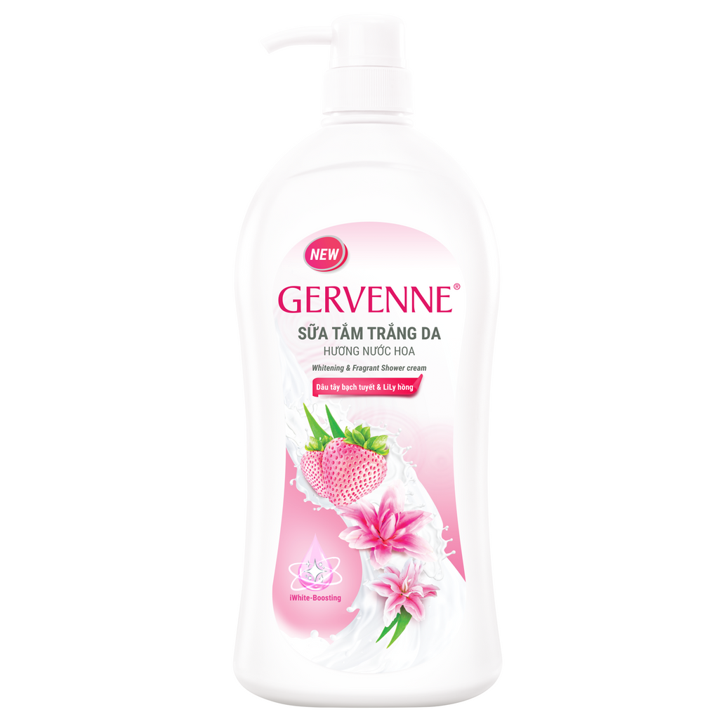 Sữa tắm trắng da hương nước hoa Gervenne 450g + Xà bông tắm Gervenne 90g hương Dâu tây bạch tuyết & Lily hồng