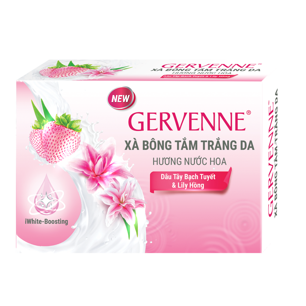 Sữa tắm trắng da hương nước hoa Gervenne 450g + Xà bông tắm Gervenne 90g hương Dâu tây bạch tuyết & Lily hồng