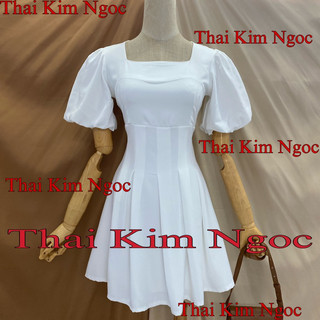 Đầm cổ vuông tay bí