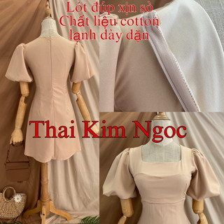 Đầm cổ vuông tay bí