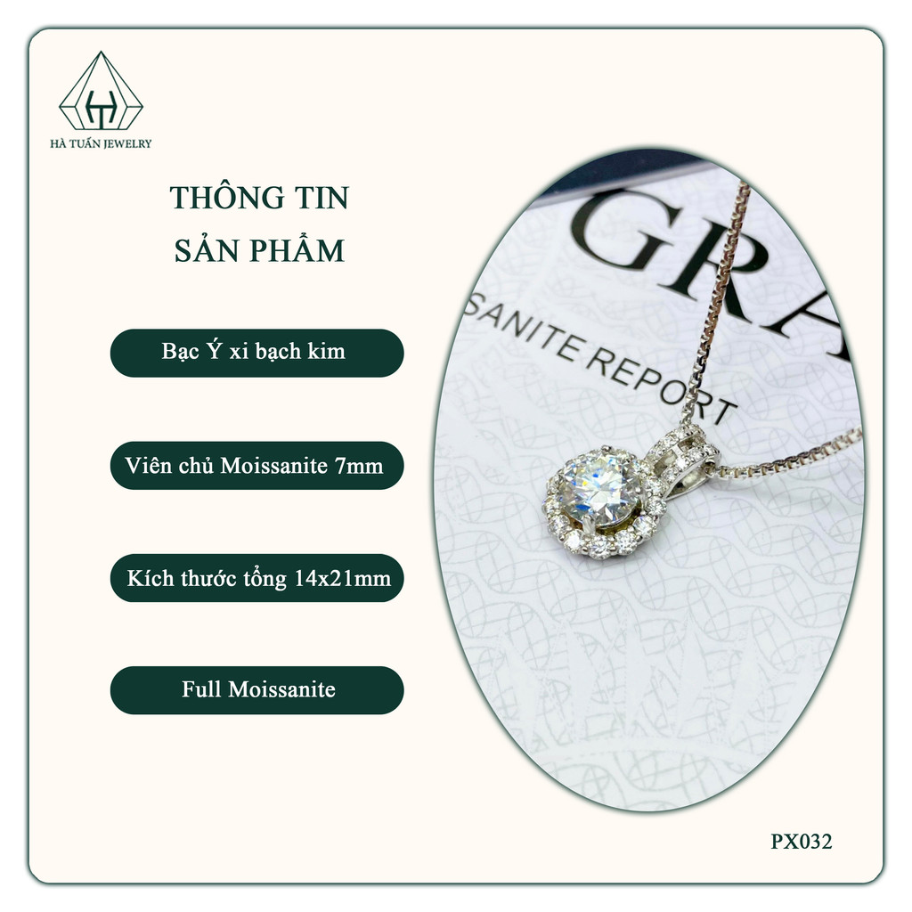 SET dây chuyền Bạc đính full đá Moissanite viên chủ 7mm PX032