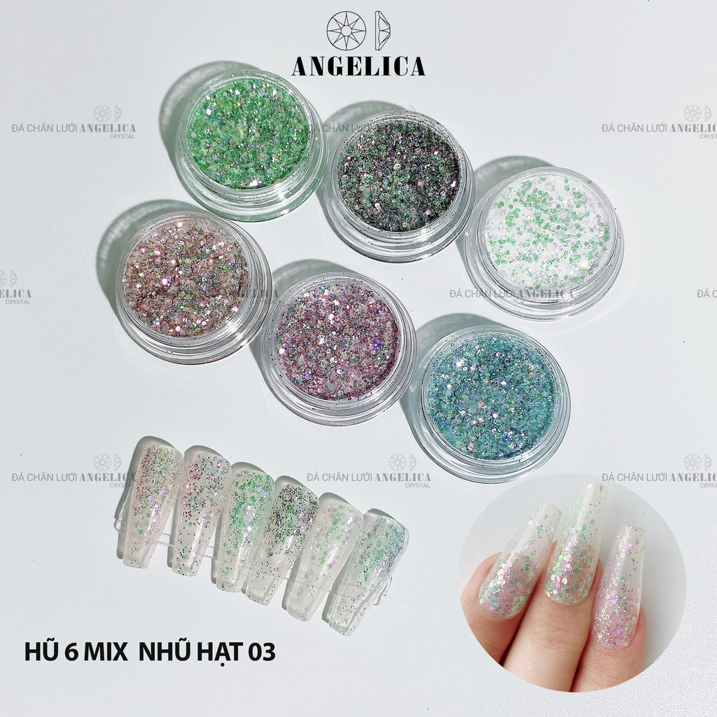 Set 6 Hũ Nhũ Kim Tuyến Vảy Cá Trang Trí Móng ANGELICA S6NVC