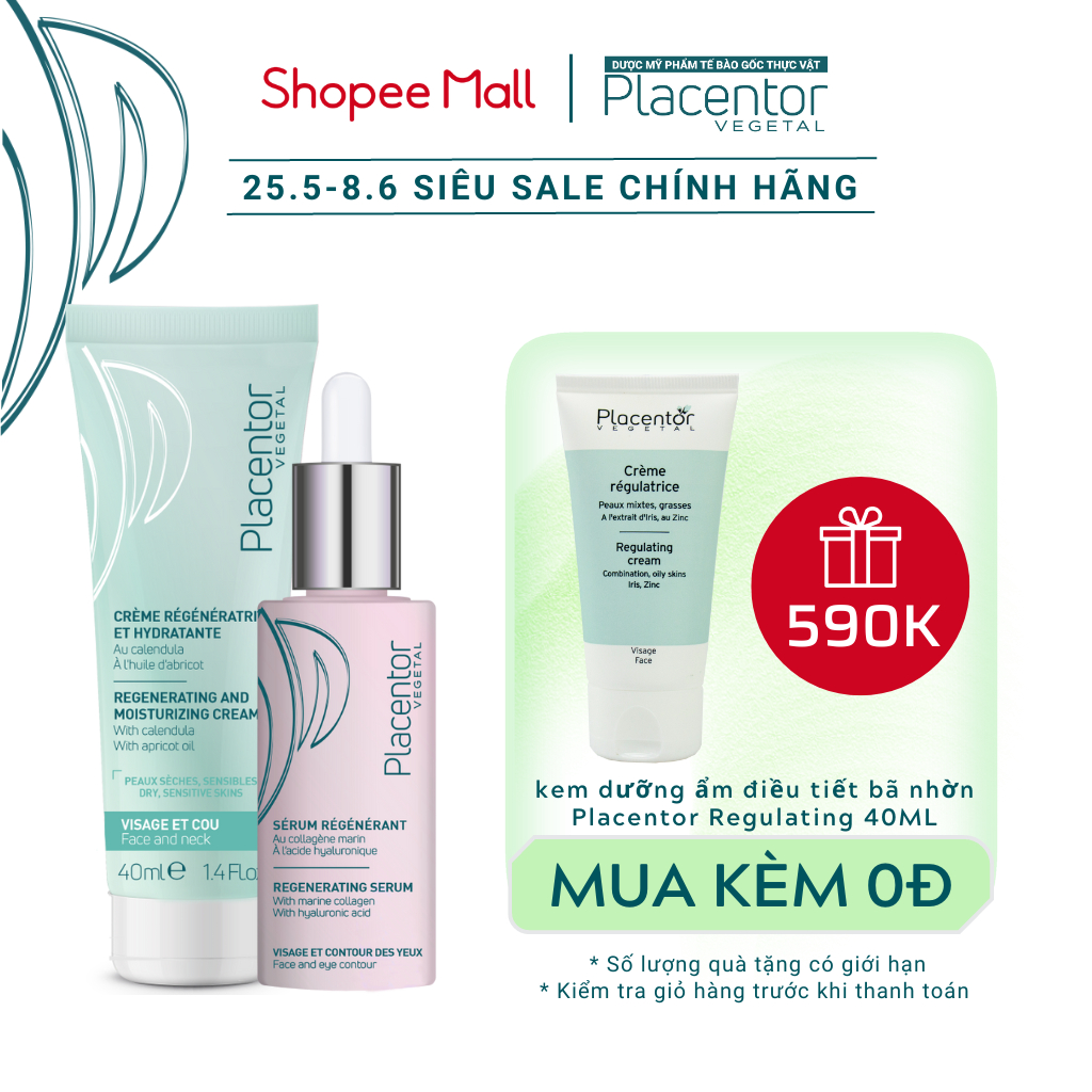 Bộ đôi dưỡng ẩm phục hồi, tái tạo da Placentor Regulating