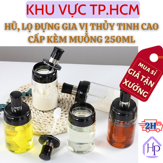  Hủ, Lọ Đựng Gia Vị Thủy Tinh Cao Cấp Kèm Muỗng Tiện Dụng 250ml