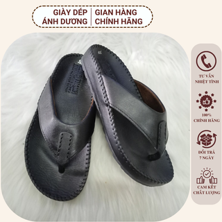 Dép kẹp nam may viền thiết kế xỏ ngón thời trang da bò cao cấp