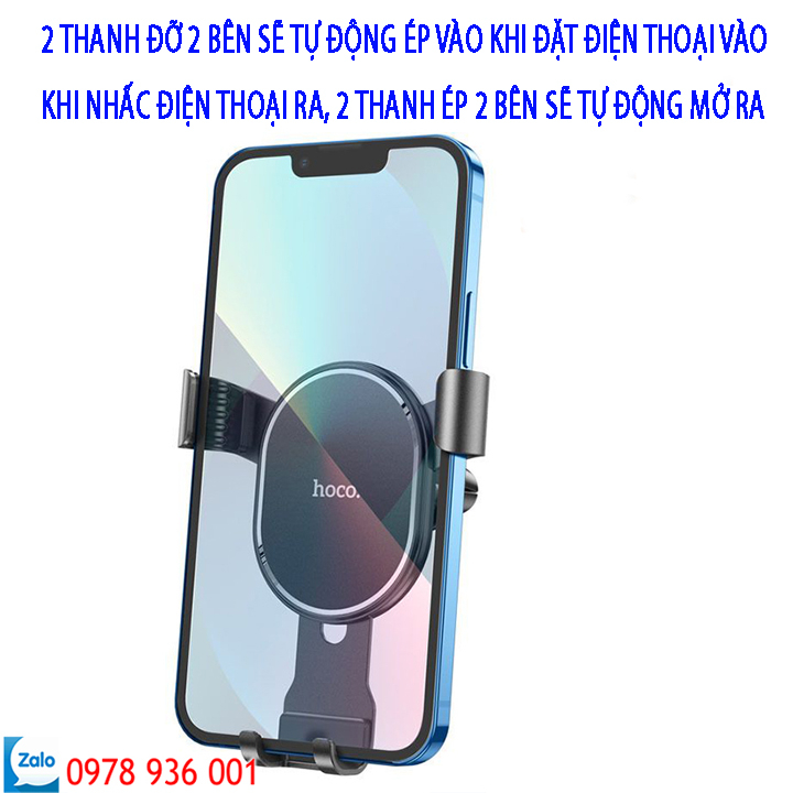 Giá đỡ điện thoại trên oto thông minh Hoco - Kẹp cửa gió chắc chắn - Cơ cấu tự động, không cần cắm nguồn điện