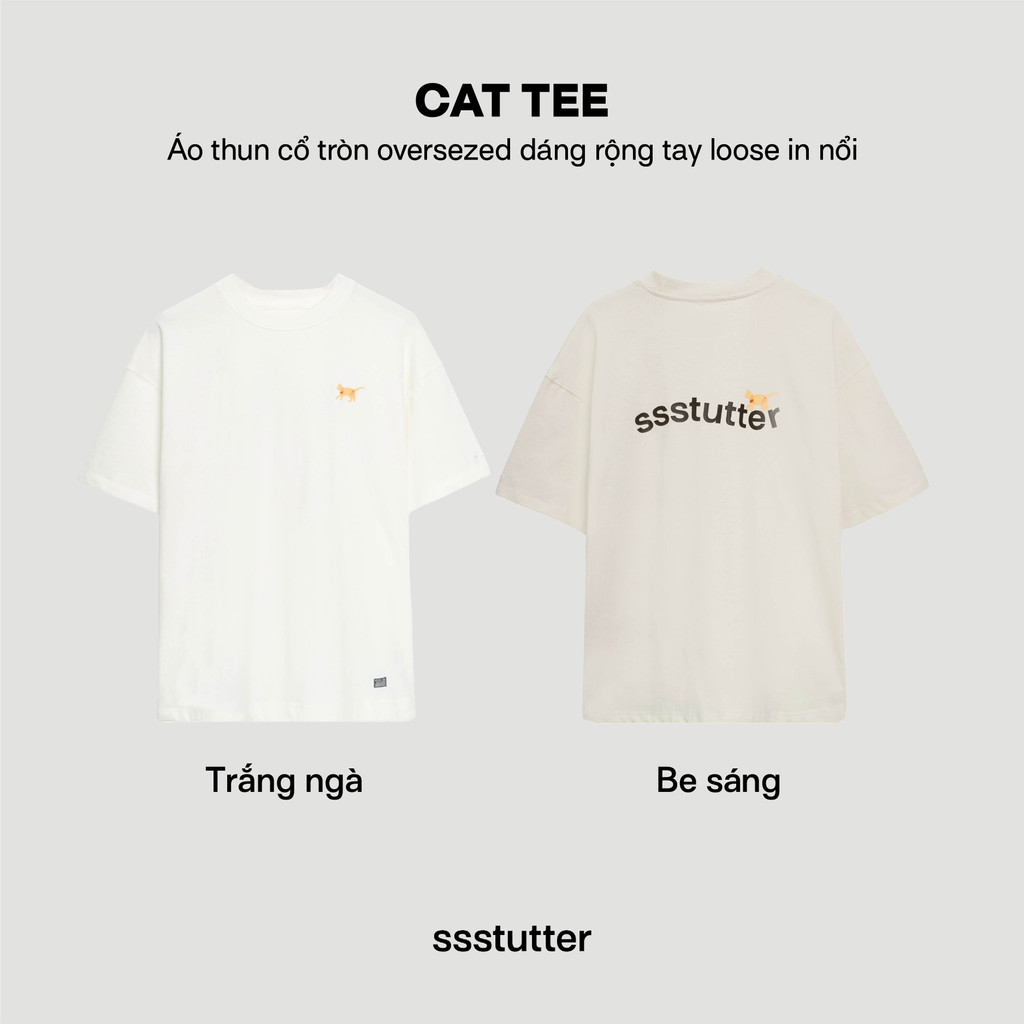 Áo thun cổ tròn in hình nam nữ SSSTUTTER dáng rộng thun cotton 2 chiều thoáng mát tay loose in nổi CAT & RABBIT TEE