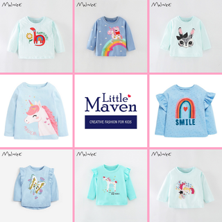  BST áo thun cotton thu đông màu xanh cho bé gái 2-7 tuổi - Little Maven Chính Hãng
