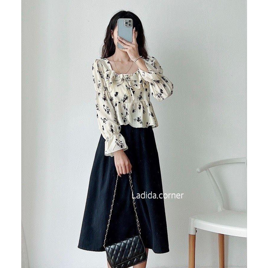 Áo bèo hoa nhí màu be sữa hoa to Ladida