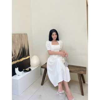 Đầm cổ vuông tay nhíp phồng