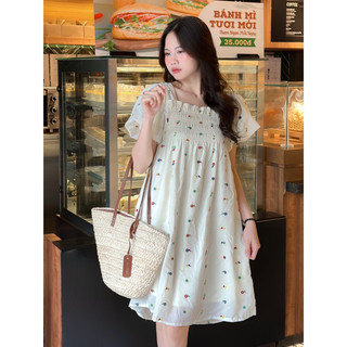 [RÁCH STORE] Đầm Hoa Babydoll - 586 - Cổ Vuông - Nhún Ngực