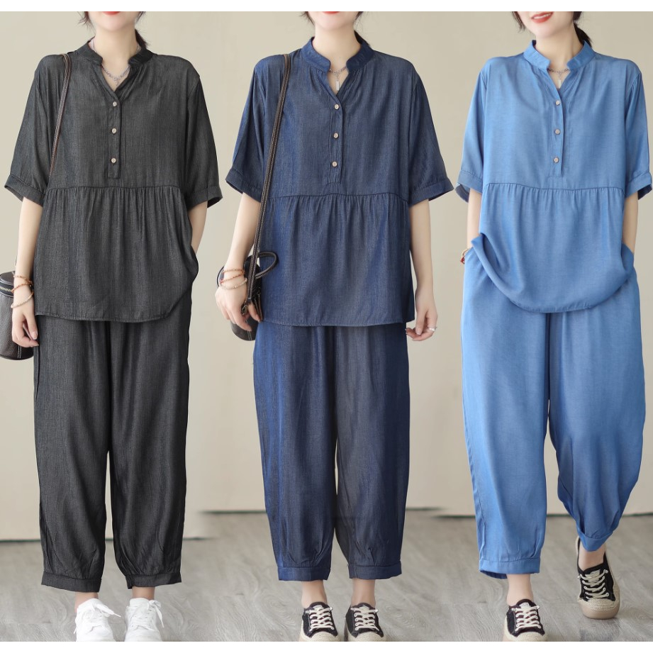 A492 Bộ đồ bigsize freesize chất bò denim mát chất liệu cao cấp hàng Quảng Châu