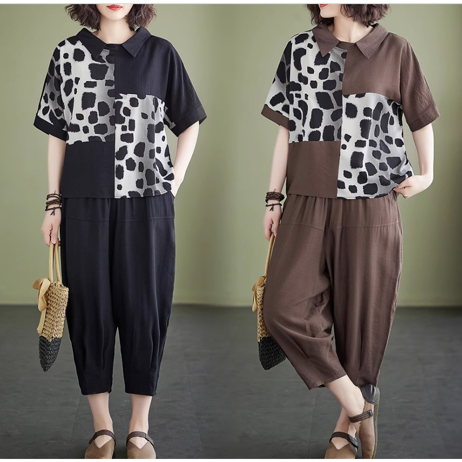 A487 Bộ đồ bigsize freesize cổ bẻ kiểu dáng lịch sự hai màu nâu, đen
