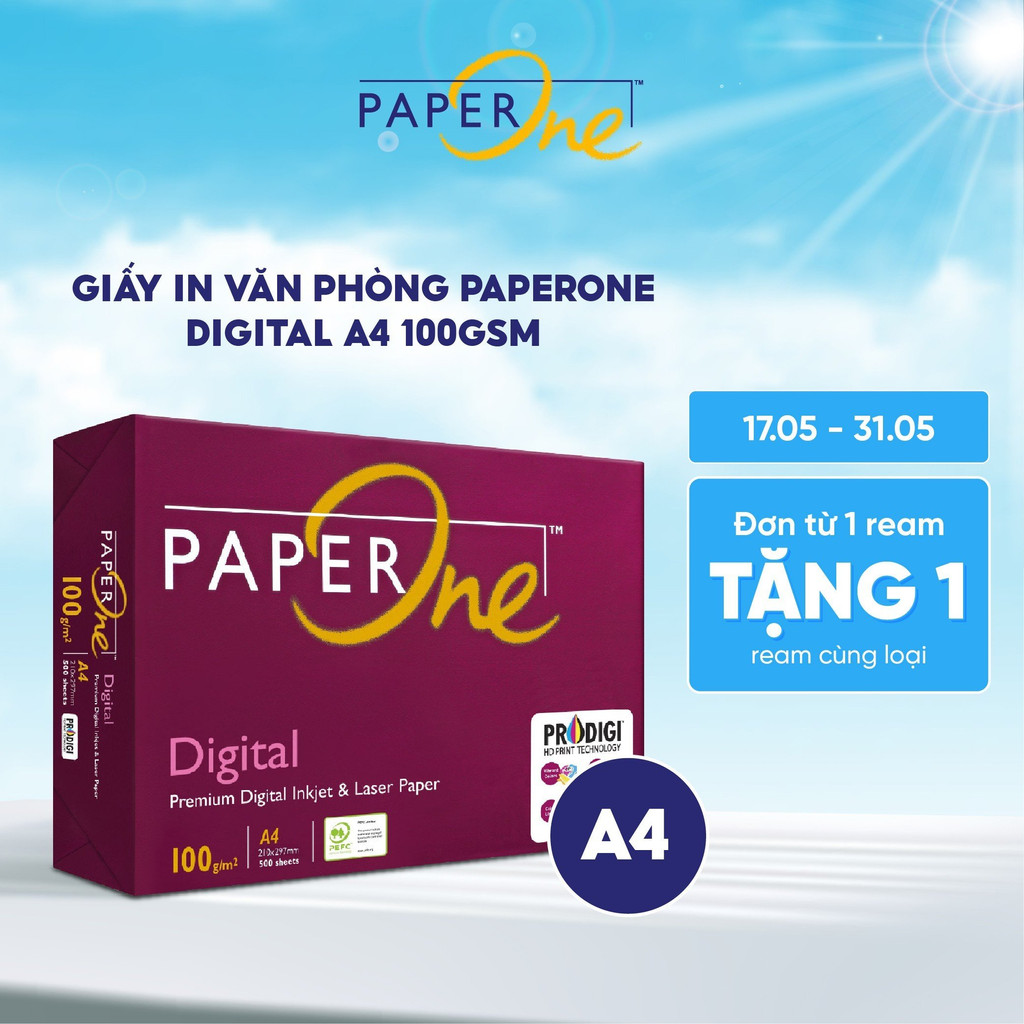 Giấy in A4 PaperOne Digital 100gsm - Ream 500 tờ giấy A4 định lượng cao phù hợp in laser, in phun